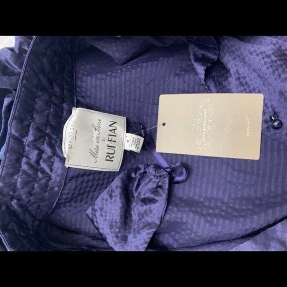 Anthropologie Mise en Scene by FUFFIAN Women Ruffled Blue Silk Blouse Size 6 - Picture 6 of 7